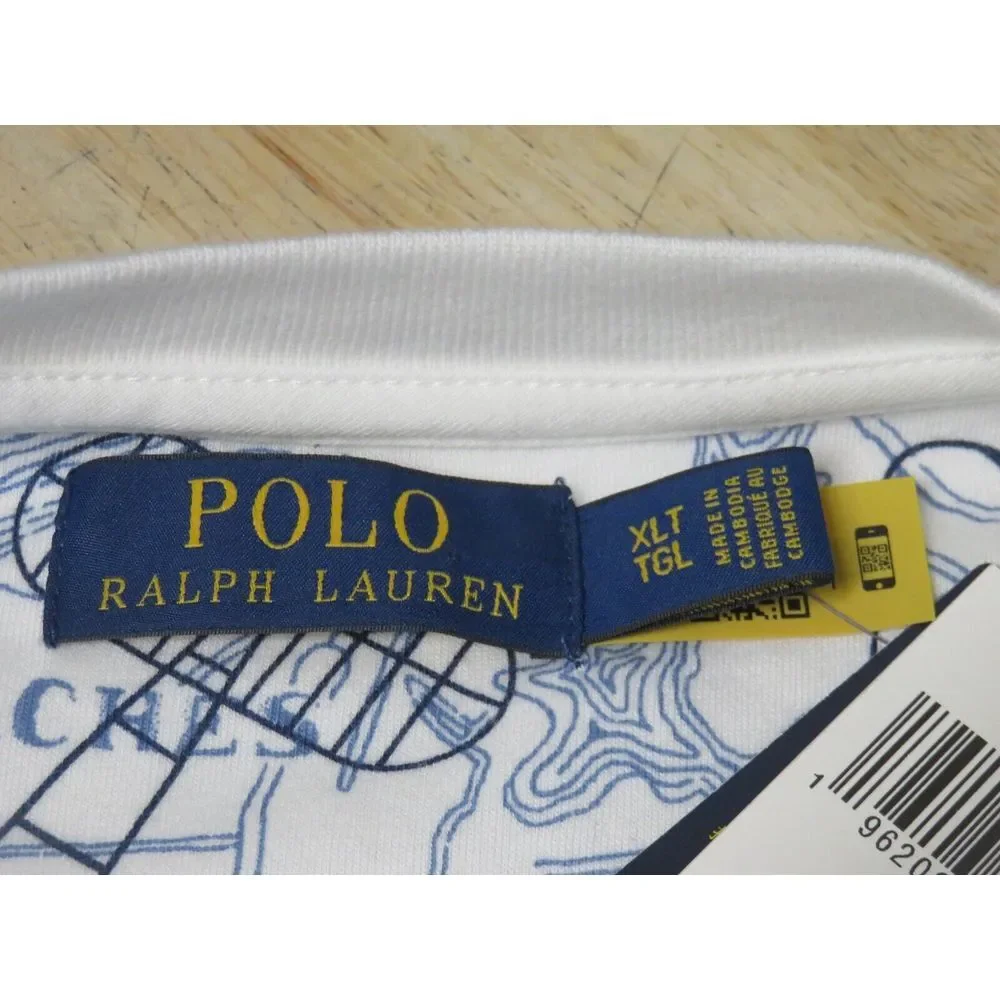Polo Ralph Lauren Air Plane Shirt Mens XLT Flight Club Map White Blue Cotton New
